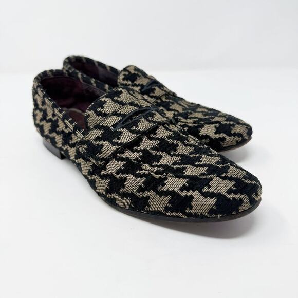 Bougeotte Black & Tan Houndstooth Penny Loafers Sz EU 36 Tweed Handmade in Italy - Picture 1 of 9